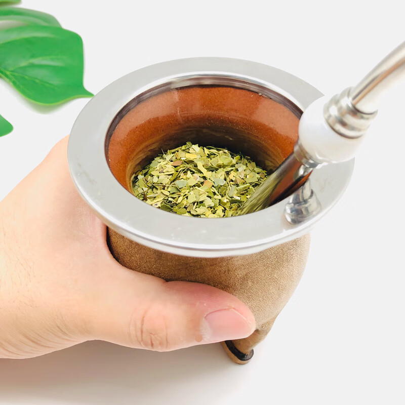 马黛茶专用杯巴西马黛茶杯阿根廷风格手工皮制陶瓷杯chimarrao带吸管