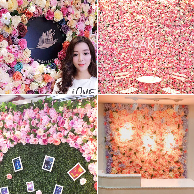 【京选推荐】[可定制]仿真花墙背景墙网红墙装饰植物墙假玫瑰花墙婚庆