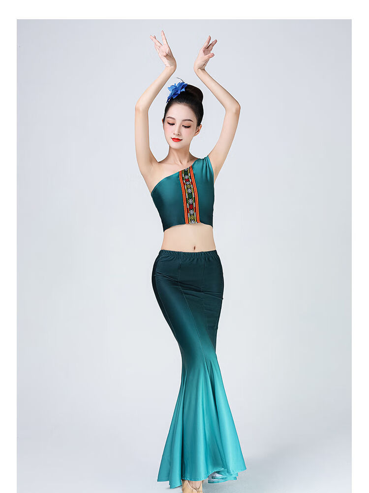仙充充傣族舞蹈服傣族舞蹈演出服练功裙表演服女傣族舞裙孔雀舞鱼尾