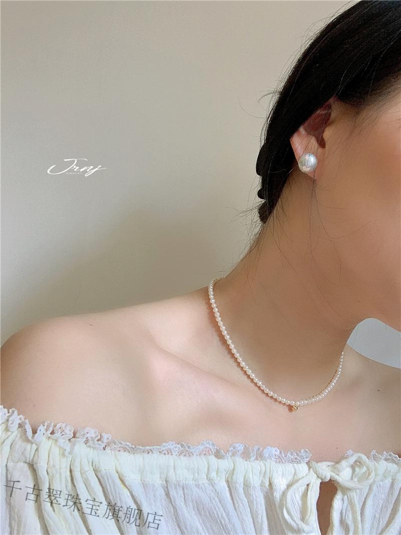 千古翠 小珍珠项链 /钟楚曦同款choker珍珠小粒复古美国包金女颈链