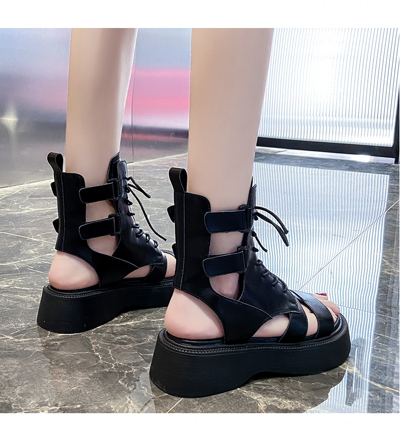 高帮凉鞋女凉鞋女2022夏季新款时尚英伦风百搭仙女高帮马丁鞋潮黑色35