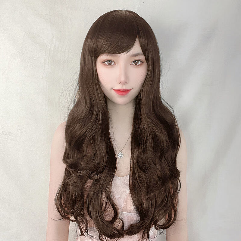 片希 假发女士长卷发空气齐斜刘海大波浪全头套式自然修圆脸仿真梨花