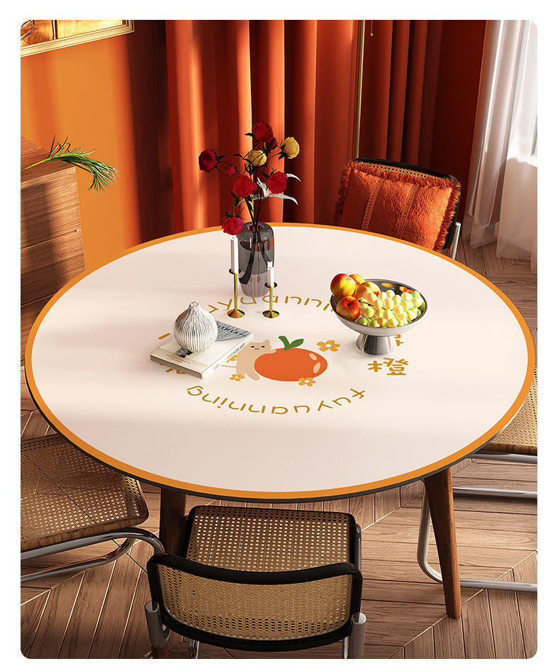 圆形桌布防水防油防烫餐桌布圆桌桌垫免洗桌面垫万柿大桔圆直径70cm