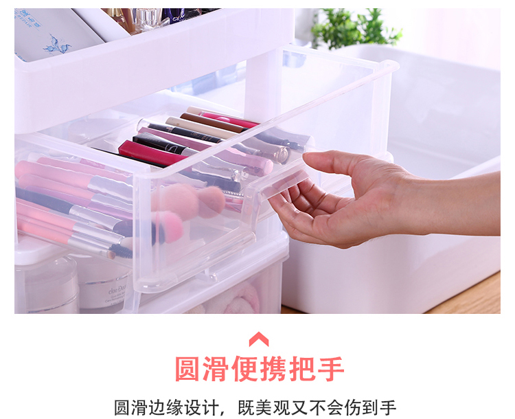 88394-冇力化妆品收纳盒多层可拆卸透明桌面抽屉柜塑料收纳盒整理柜多功能储物盒收纳箱 透明3层抽屉(顶带格子)-详情图