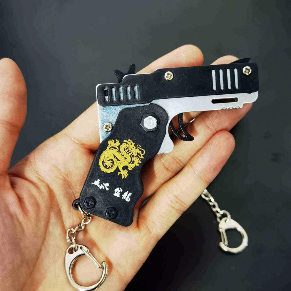 皮筋枪金属迷你挂件可连68发皮筋发射器男孩玩具枪成人半合金黑色枪
