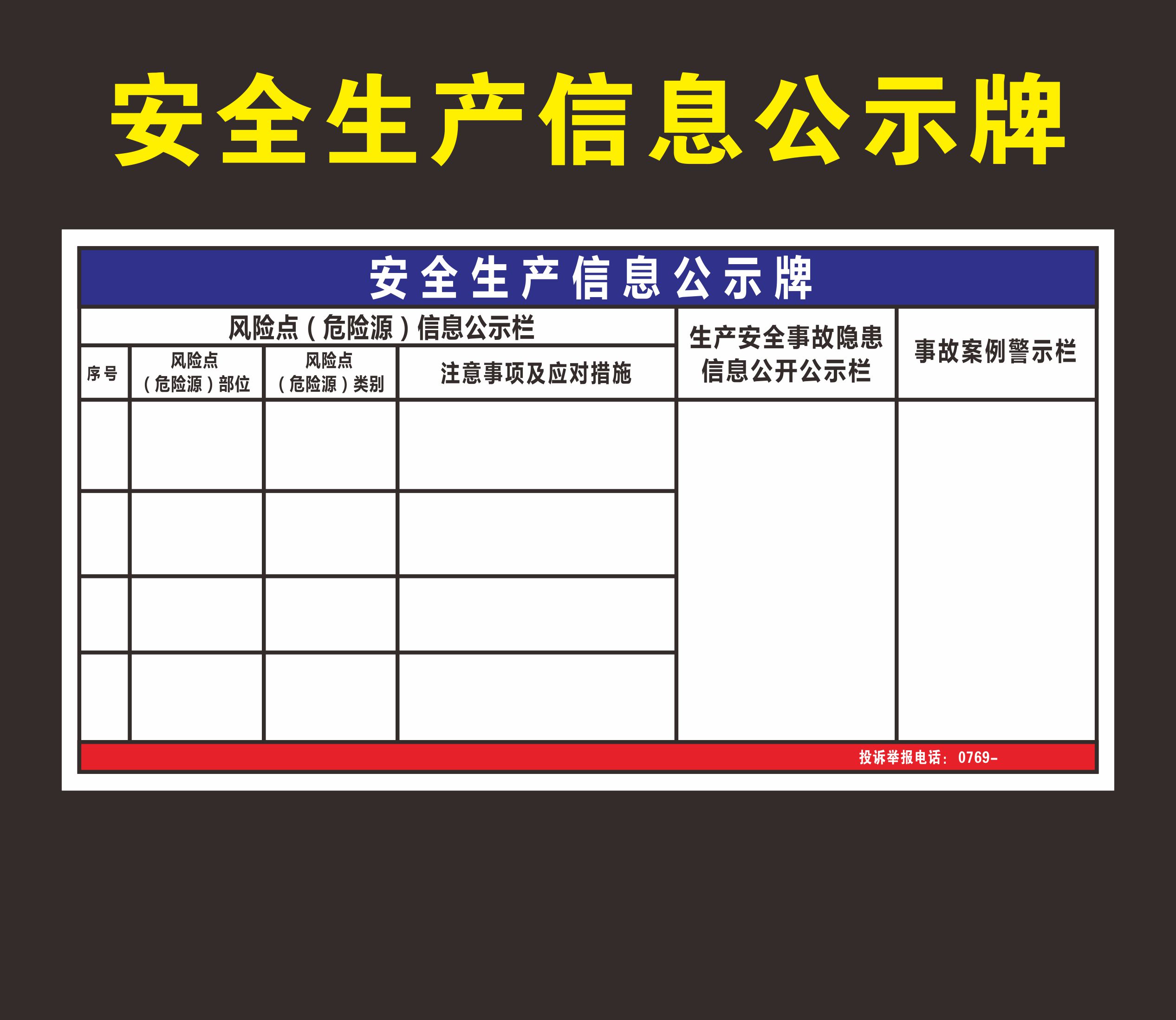 安全生产信息公示牌企业安全生产一线三排标识车间安全信息公开公示栏