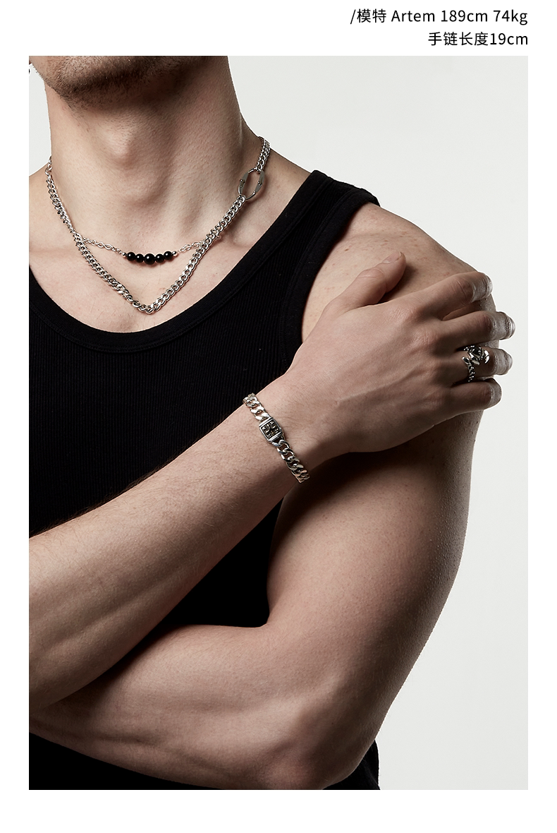 rockride 金刚纹手链 银男高级感潮简单大方个性嘻哈 手链16cm(适用于