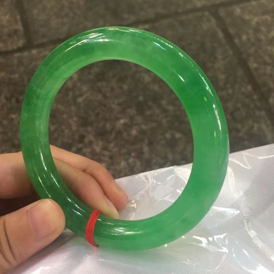 珍韵缘缅甸翡翠手镯冰糯种满绿绿玉镯子民族风玉带证书55mm圆条