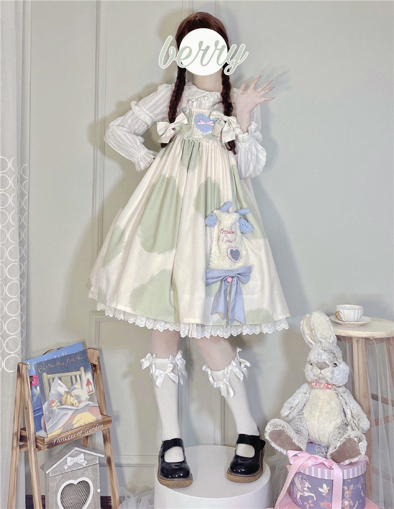 洛丽塔裙子正版奶牛纹印花小奶糕lolita连衣裙软妹夏季可爱吊带裙套装