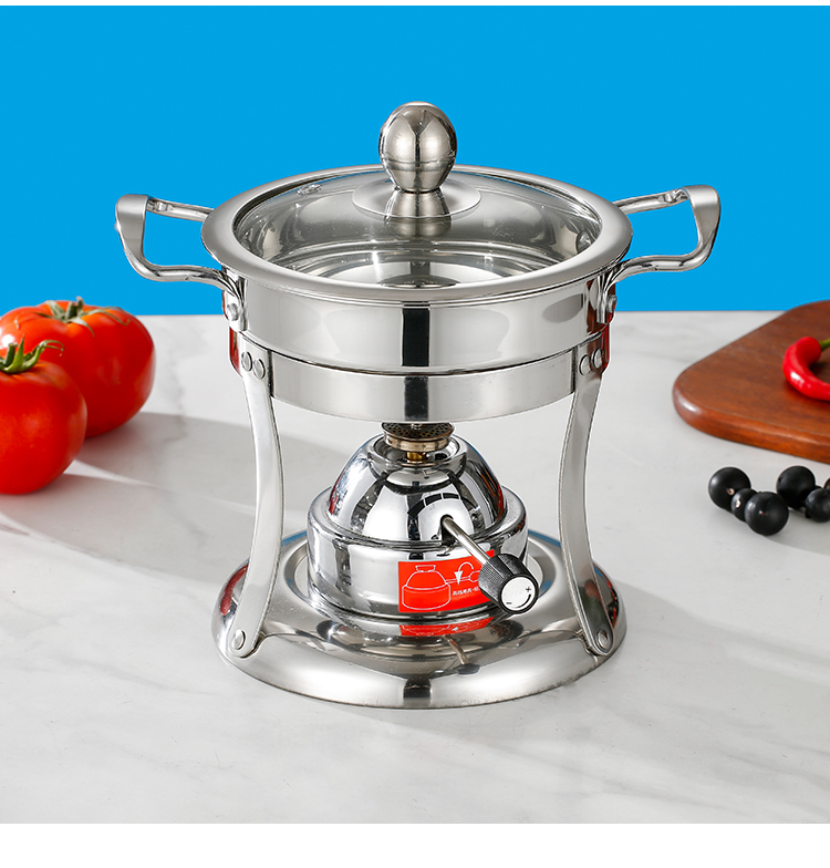 单人自助小火锅充气商用酒精炉小火锅一人一锅会所瓦斯炉可调火力 明