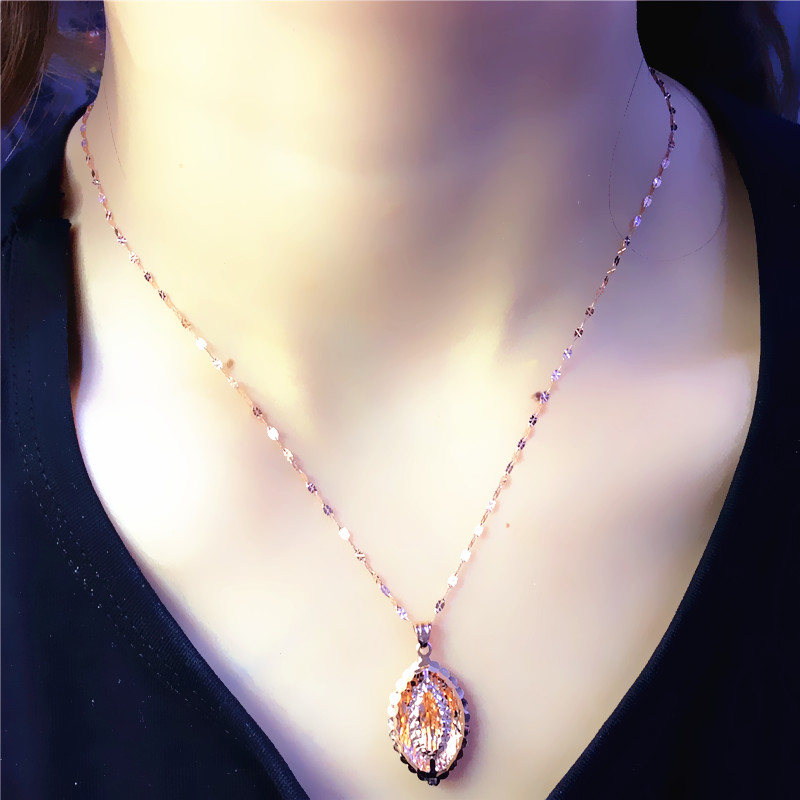 芙蕖纯俄罗斯585女士新款立体紫金项链吊坠百搭14k彩金锁骨链吻链吊坠