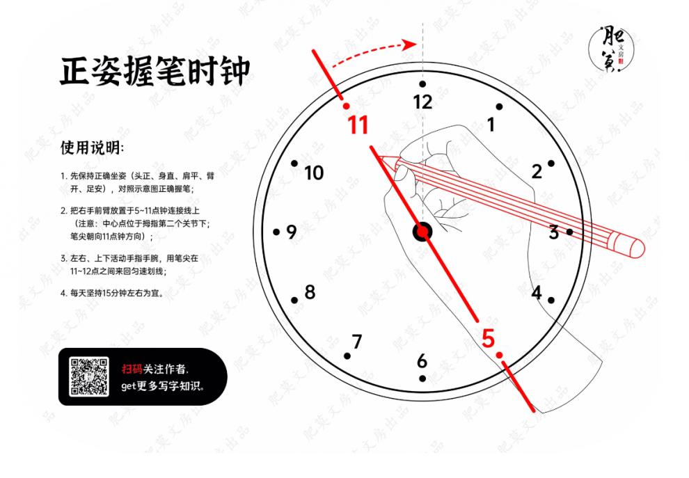 姿势防勾手腕时钟图左手练字帖 正姿时钟(左撇子)20张袋装版【图片