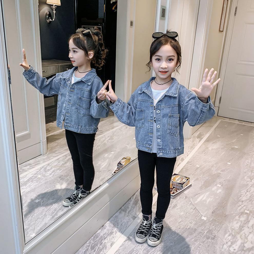 女童牛仔衣儿童夹克衫外套秋装小女孩中大童洋气网红时尚短款春秋后背