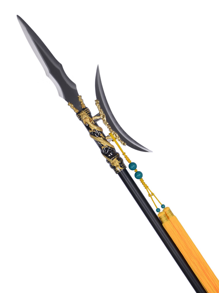 飞将吕布十八般双月方天画戟长矛可拆卸红缨枪未开刃工艺收藏摆件 蛇