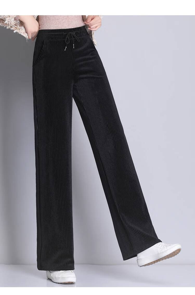 旗舰店灯芯绒阔腿裤女条绒加绒加厚高腰宽松直筒新款金丝绒长裤21年秋