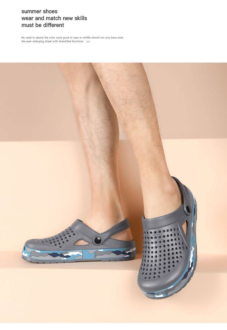 cross旗舰店夏季透气洞洞鞋开车拖鞋男外穿沙滩鞋包头凉鞋 0916 白色