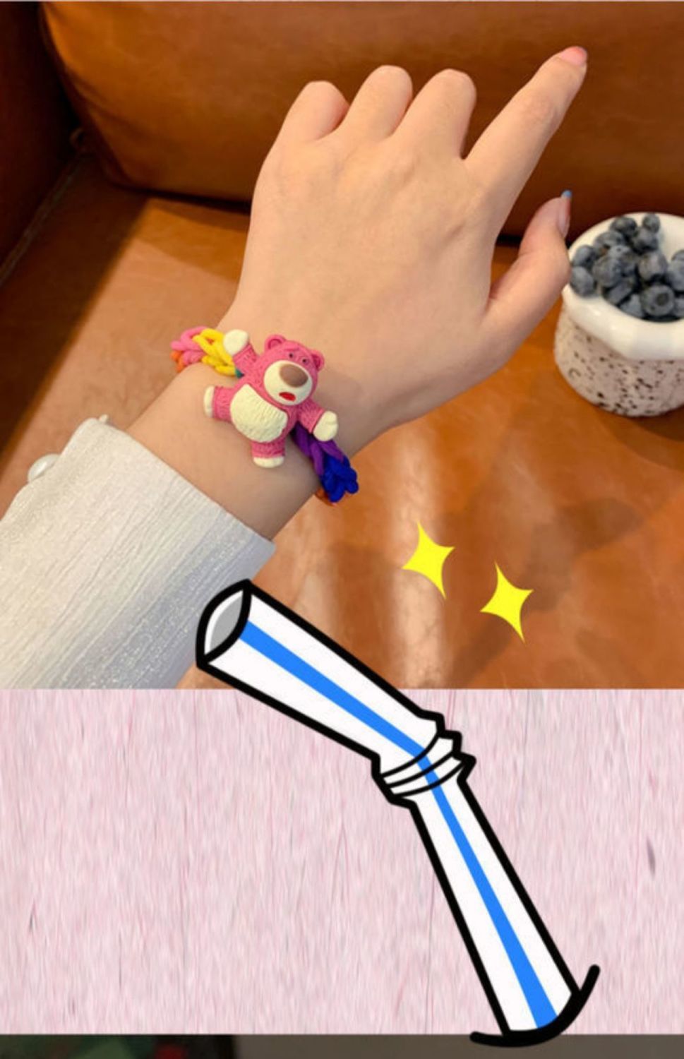 草莓熊情侣手链可爱闺蜜diy手工礼物女男友韩版学生手环insy5粉色熊2