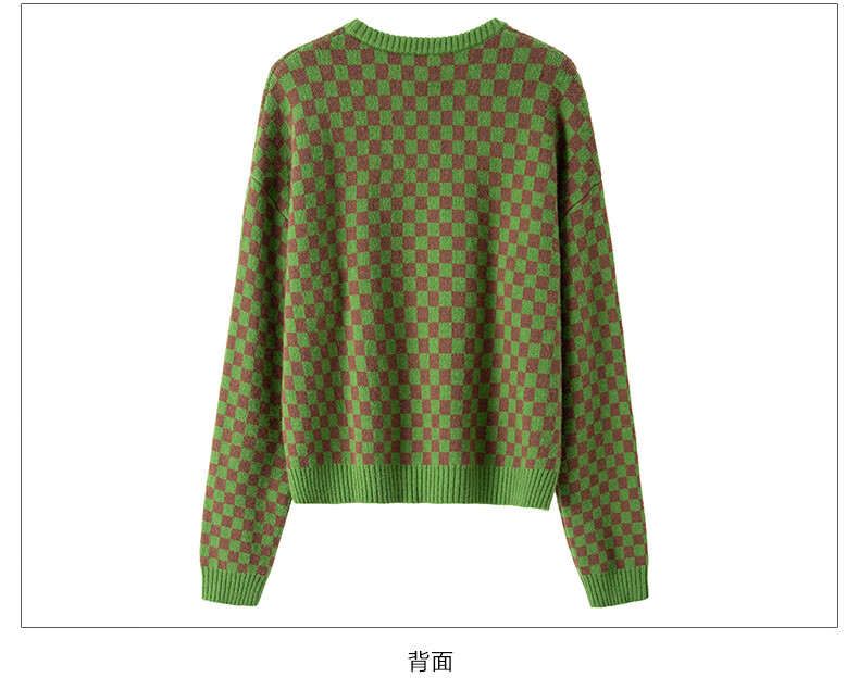 bananababy棋盘格子毛衣女2021年秋冬设计感长袖针织衫小众上衣d214my