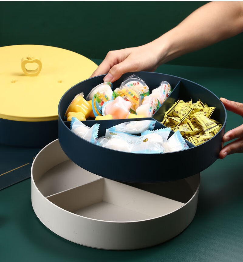 伦硕新品茶几摆放的零食盒多层塑料盒三层带盖子深蓝色