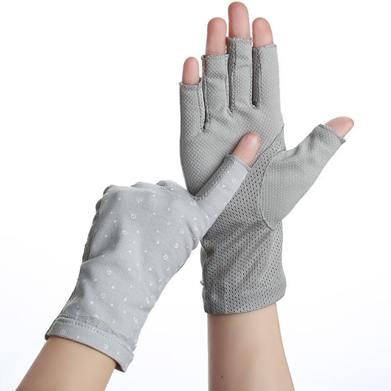 屿汐新品漏指手套女晒半指手套女薄款夏季开车滑露指采茶透气棉短款