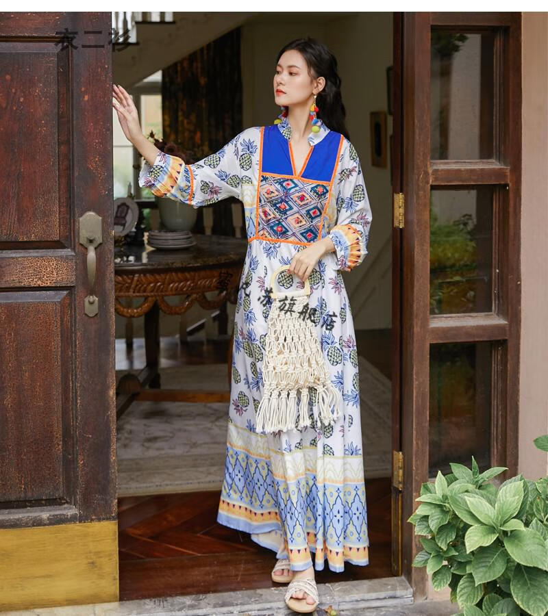 云南西双版纳傣族服装青海湖西藏草原度假旅游复古沙漠长裙子西域民族