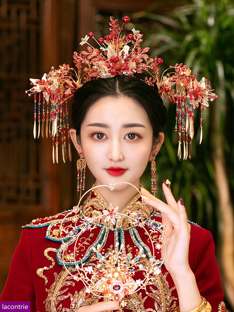 lacontrie手工中式新娘古装头饰秀禾服发饰结婚饰品配饰古典婚礼绮涵
