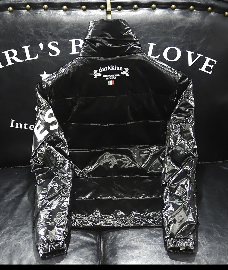 xigongzi香港轻奢潮牌亮面羽绒服男2021年新款个性帅气骷髅头字母印花