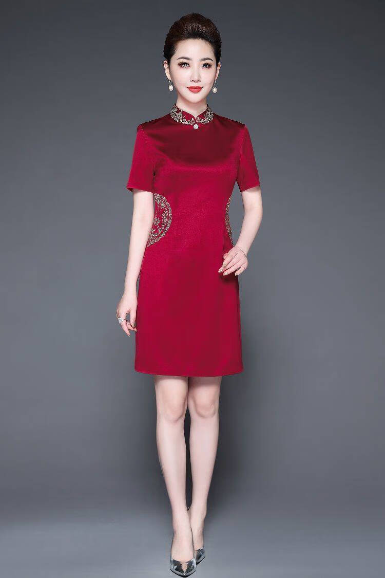 啄木鸟春秋款婚礼妈妈礼服新款春秋装连衣裙高贵中年女装结婚喜婆婆