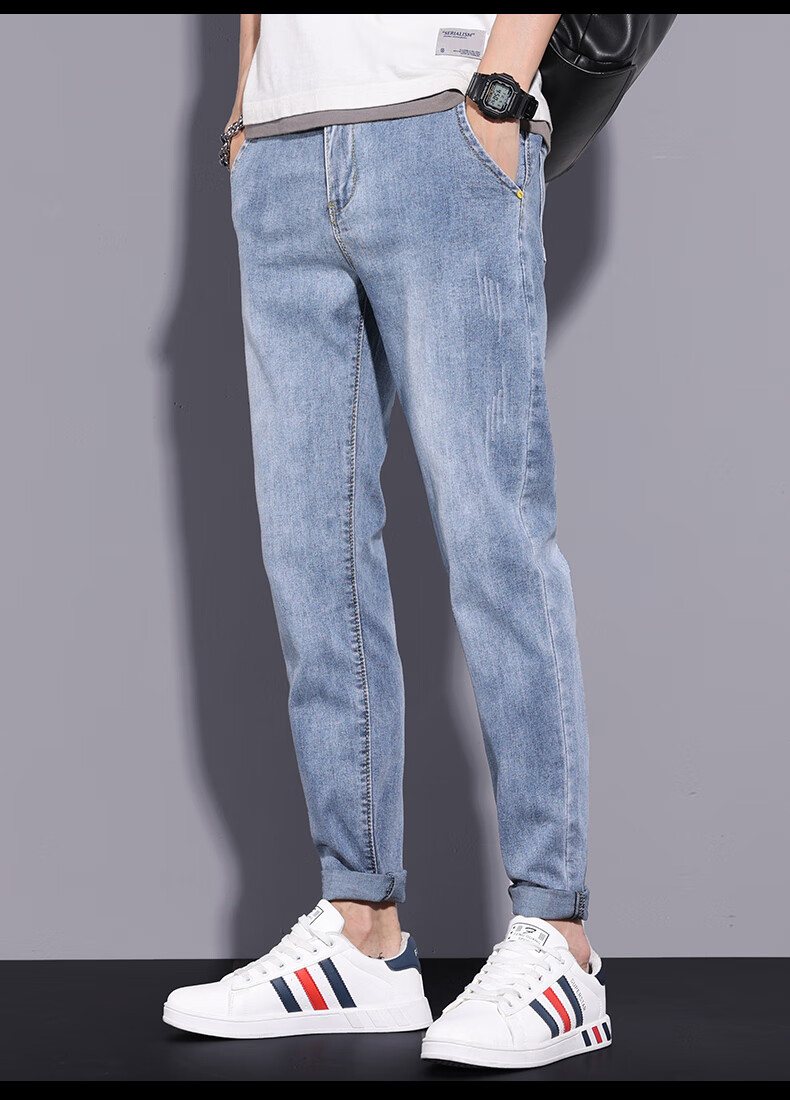 春秋款牛仔裤男修身直筒男士百搭韩版潮流2021薄弹力休闲长裤子男hq