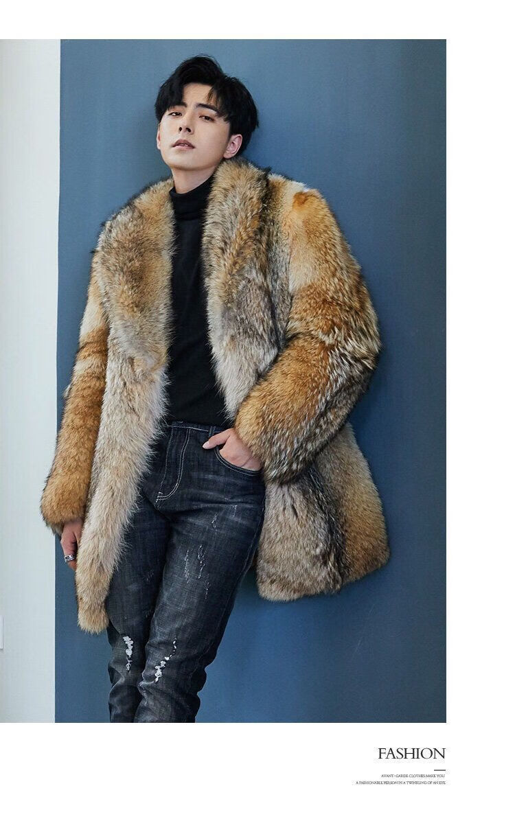 特价捡漏老爷车官方专卖2021男中长款狼皮毛皮草大衣皮毛一体外套海宁