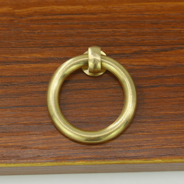 实心铜环简约抽屉铜拉环柜橱柜拉手中式仿古柜门复古把手25cm环黄铜色