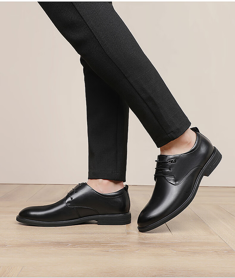 鞋 皮鞋男新款商务休闲鞋系带牛皮透气英伦时尚百搭气质正装鞋男单鞋