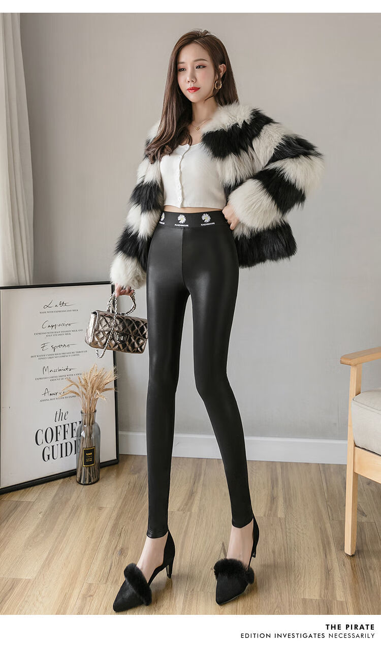 冬季加绒皮裤女2021冬季新款皮裤女加绒加厚冬季女士紧身裤女高腰显瘦