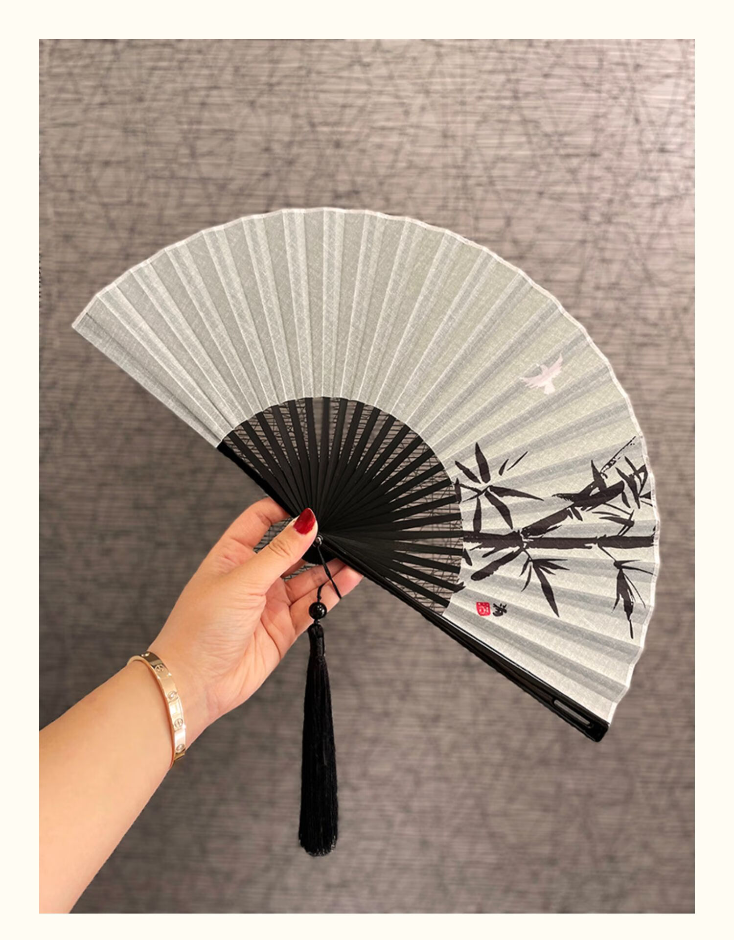 温客行7寸男扇墨绿竹林便携古风中国风折扇纳凉汉服扇子 和平鸽油漆骨