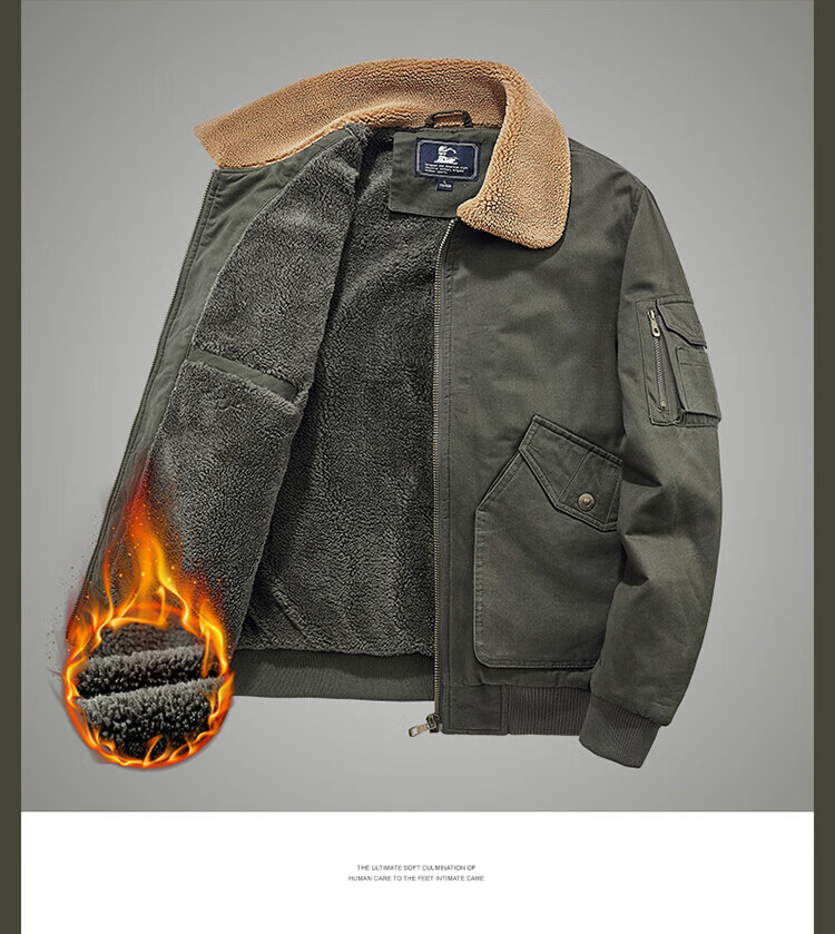 谦优尚中年夹克男羊羔绒外套男士冬季加厚加绒爸爸装休闲毛领夹克纯棉