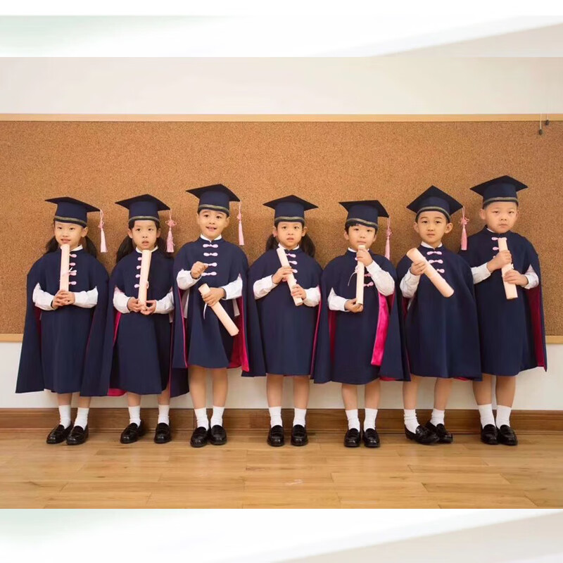 儿童博士服小学生幼儿园学士服毕业袍演出服班服毕业照服装礼服夏藏青