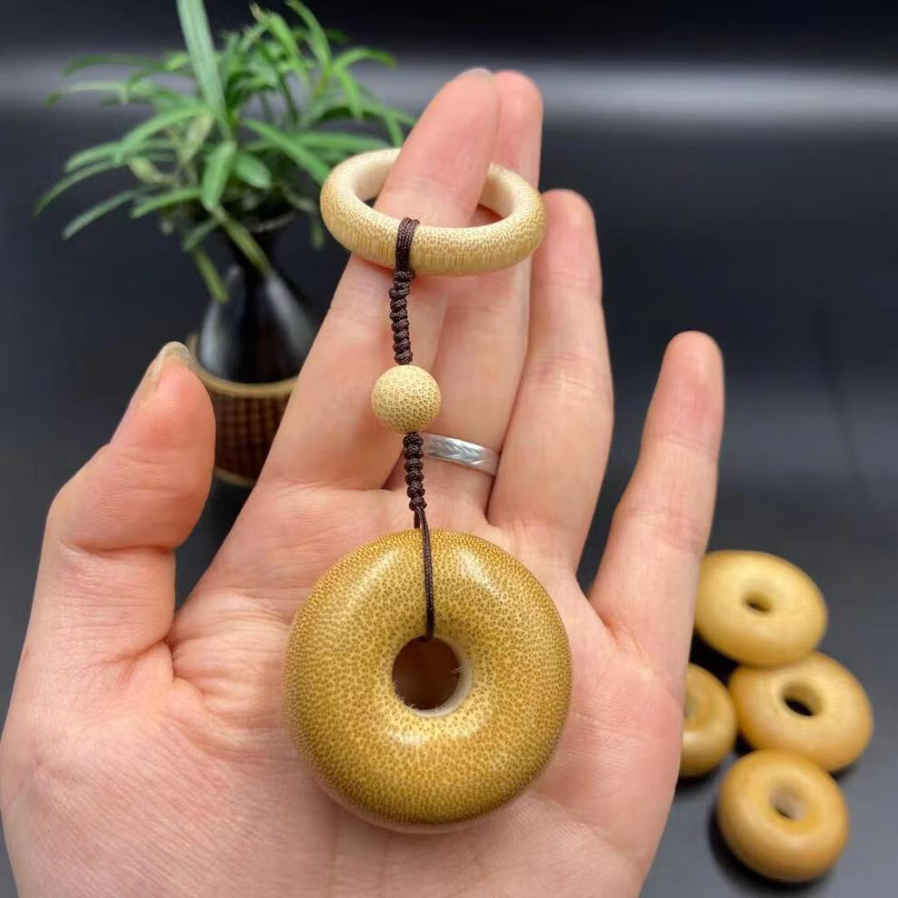 【绵德】时尚龙血金丝竹玉竹面包圈文玩墩子饼子环鸟笼实心竹子把玩件