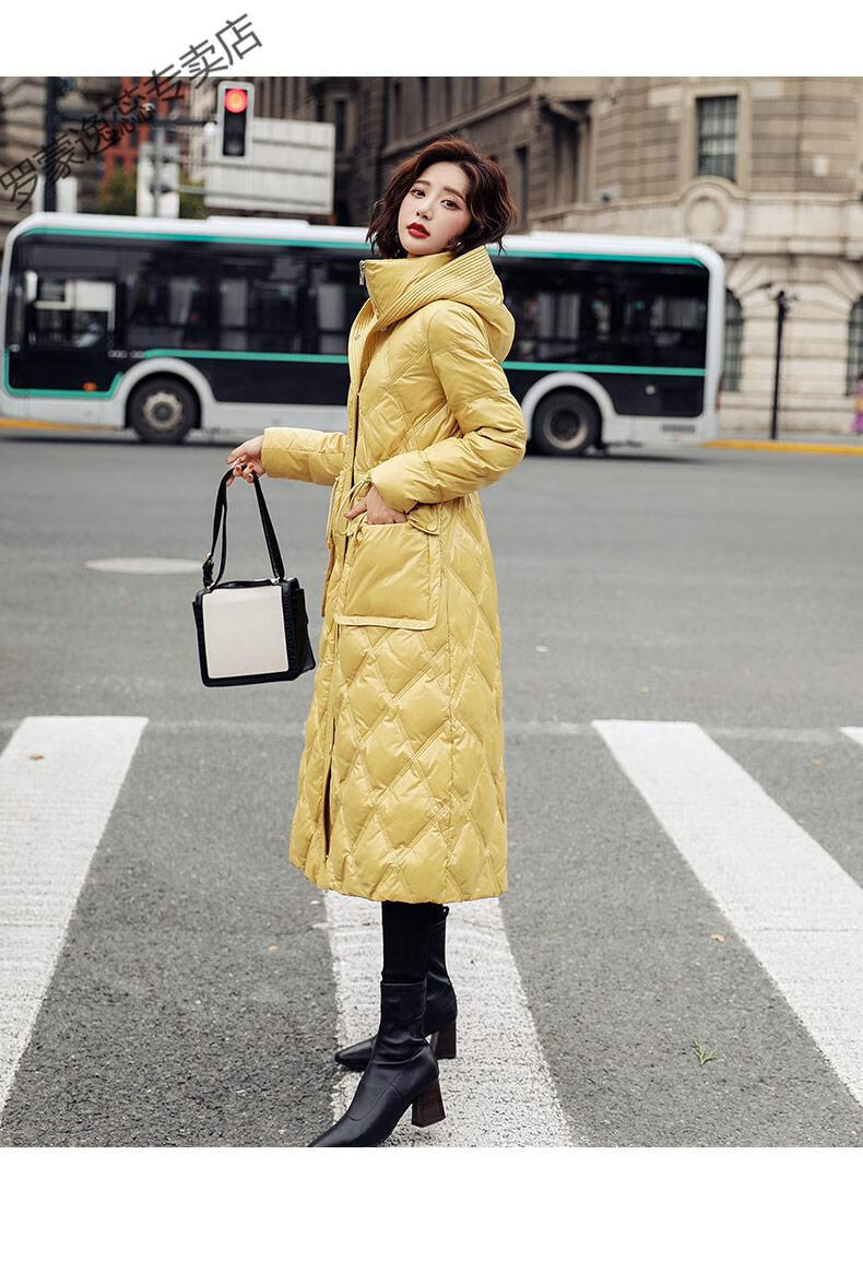 羽绒服2021年新款女中长款韩版宽松收腰高端白色长过膝洋气冬米色s