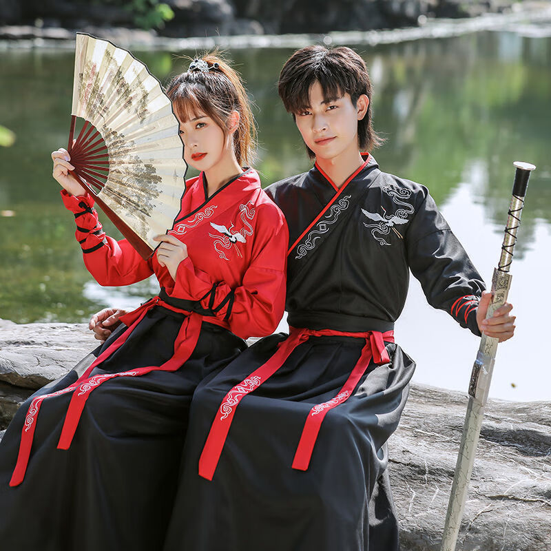 曹优改良汉服女男魏晋中国风学生毕业照班服交领古装武侠cp情侣装春秋