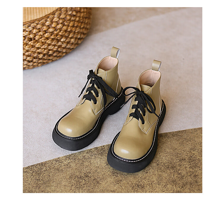 芬途(fentu) 牛油果~英伦小皮鞋女2022年新款绿色复古皮质单鞋百搭