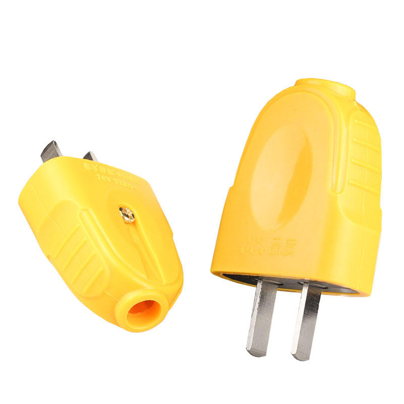 软胶工业两芯二脚接线插头可转动八字插头10a16a家用2扁插黄色转动脚3