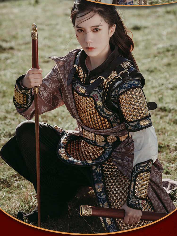 锁子甲炼铠明制修身锁子甲女款汉服搭配温陈华中国甲胄铠甲盔甲金色