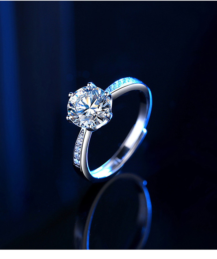 阿辽莎925银一克拉莫桑石钻戒女时尚经典六爪开口镶钻戒指求婚结婚