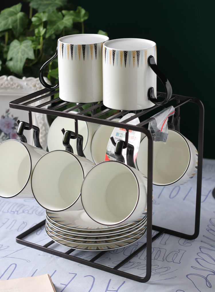 铁艺杯架水杯架沥水杯架子咖啡杯马克杯晾杯子架置物架磨砂水杯架咖色