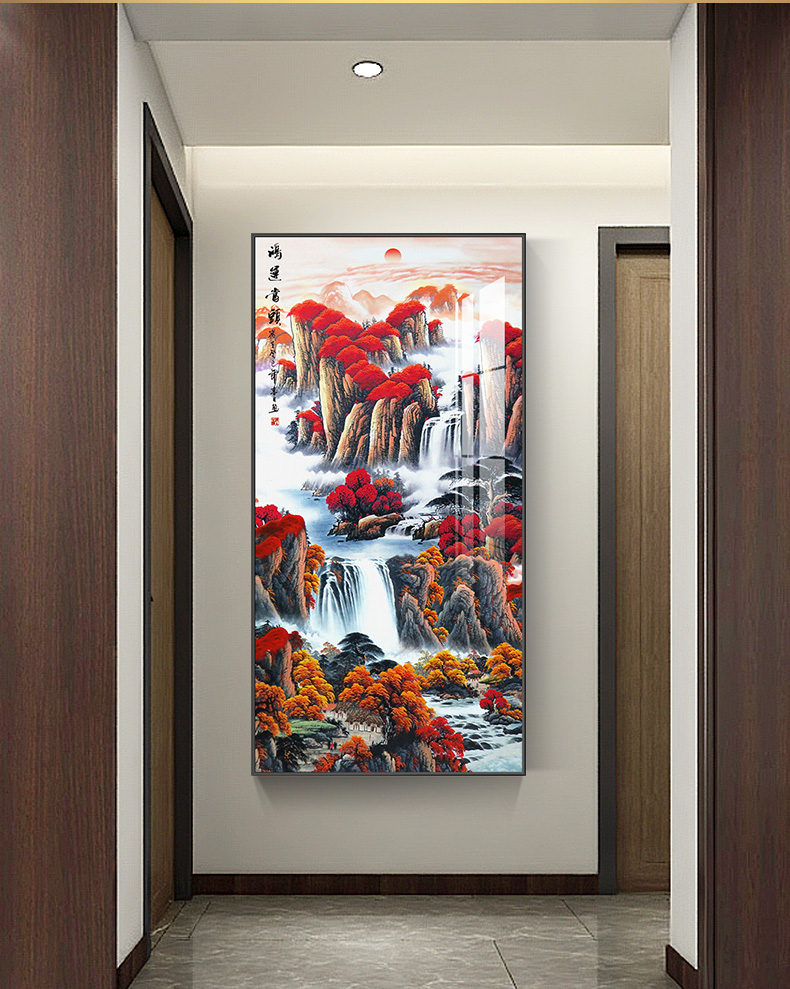 百德莱 轻奢高端鸿运当头寓意好的玄关画中式过道装饰壁画水墨画入户