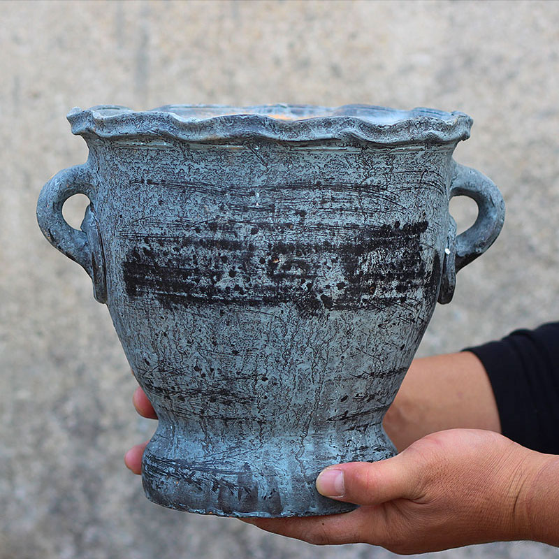 熠文大口径粗陶多肉花盆陶瓷大号花瓶水培特大号法师老桩陶罐z013双耳