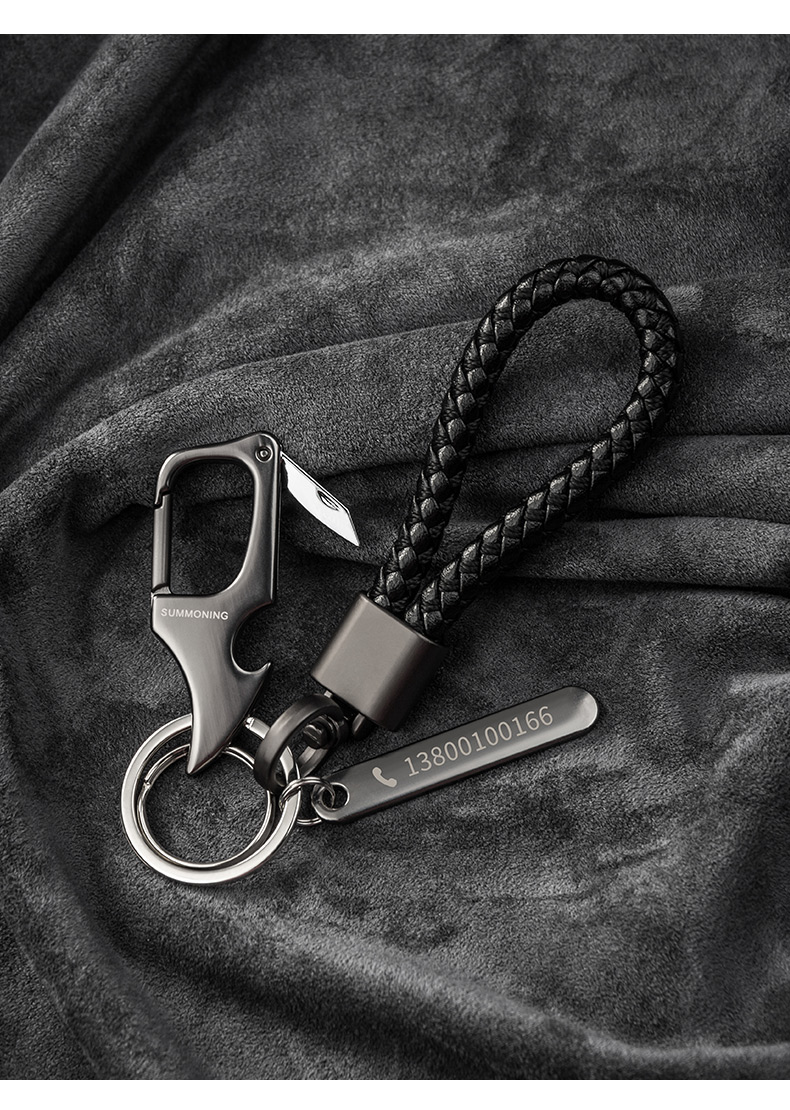 腰带上的钥匙扣带拆快递小刀男士腰挂创意个性锁匙圈环电话号码防丢牌