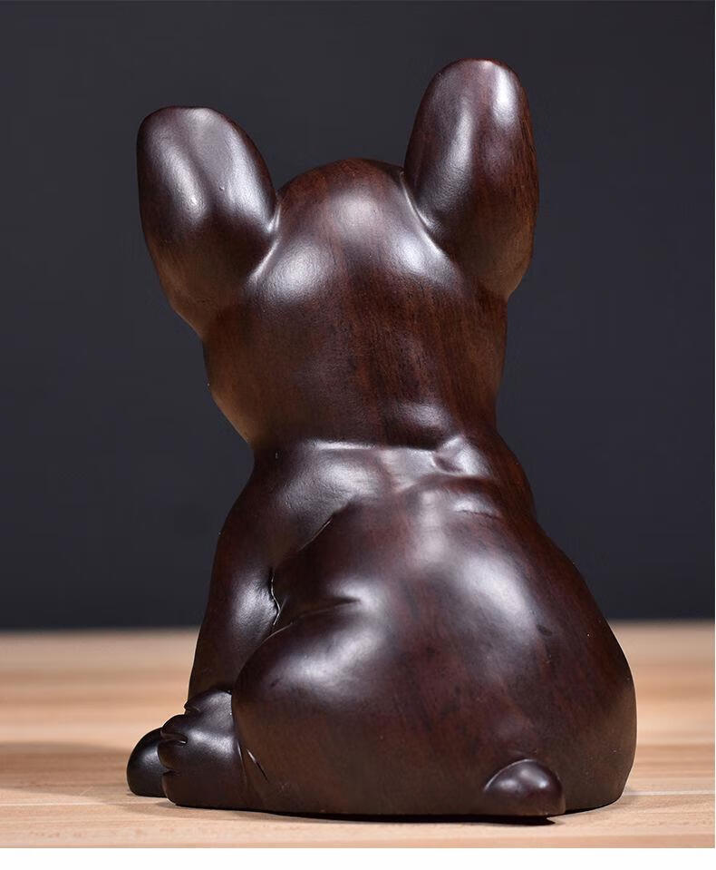 唐砖黑檀木雕狗摆件三合十二生肖狗家居客厅电视柜办公装饰红木工艺