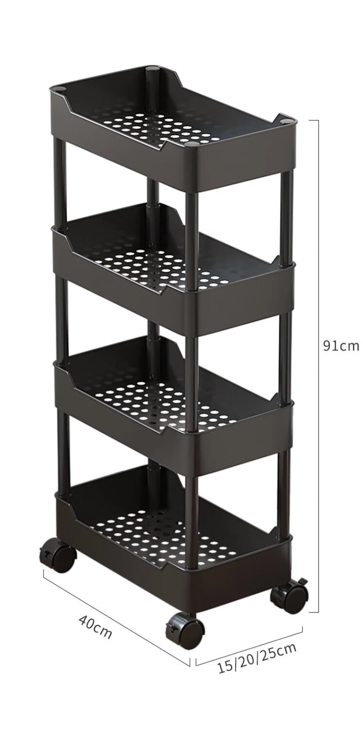 18，小推車置物架可移動多層廚房衛生間儲物架家用落地零食收納架 【陞級雙扶手】加厚加大-黑3層