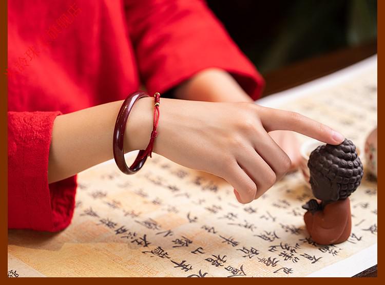原矿红朱砂手镯高含量紫金砂本命年好运心经手镯民族风女红朱砂手镯56